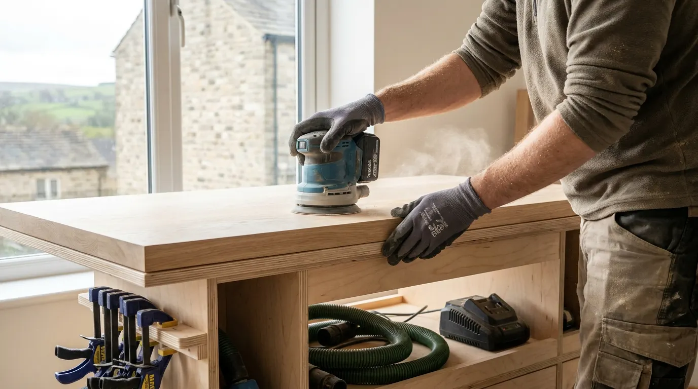 A Doncaster Refurnish craftsperson repairing donated furniture in the workshop